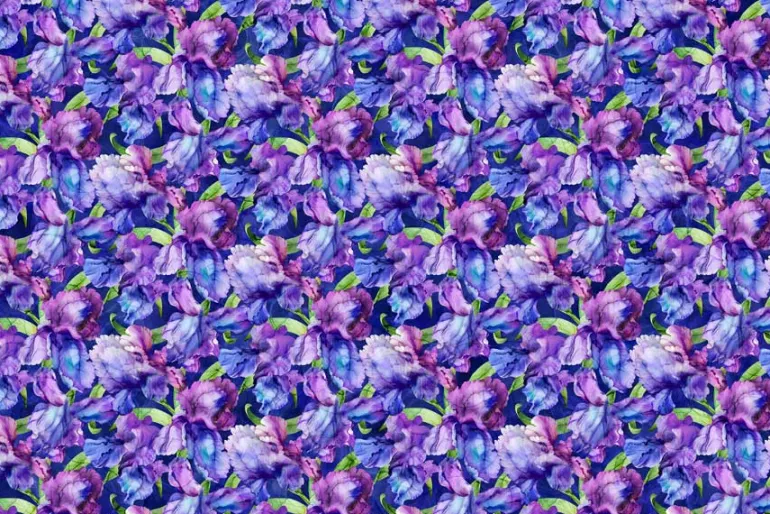 Infatuation Iris Floral Packed Irises on Dark Purple