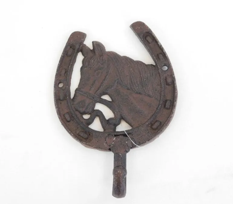 Iron Brown Rust Finish Horseshoe Horsehead Hook