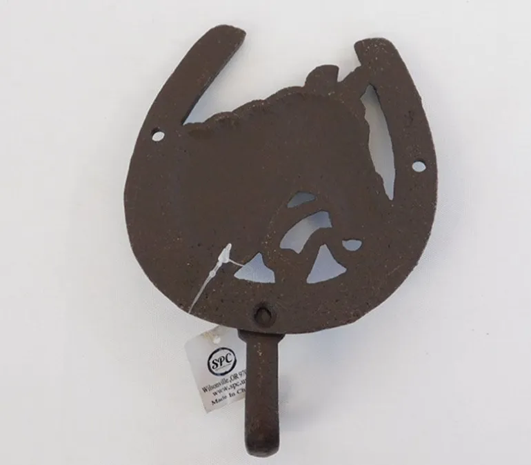 Iron Brown Rust Finish Horseshoe Horsehead Hook