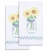 Jack Dempsey Needle Art Sunflowers Embroidery Towels – White