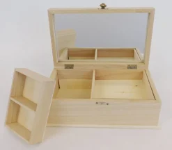 Jewelry Box with Mirror and Scalloped Silver Latch