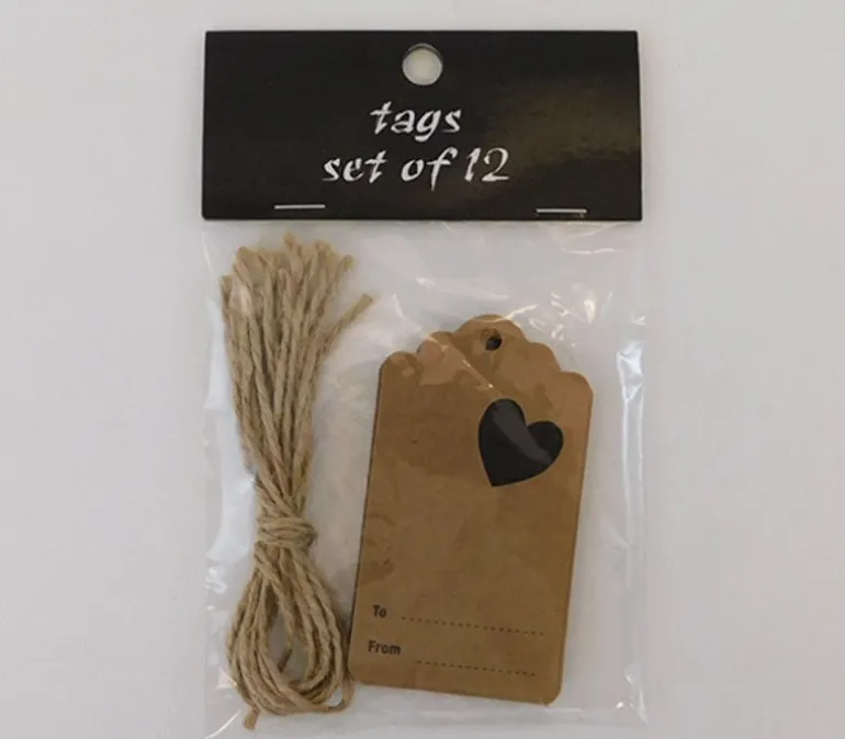 Kraft Tags with Hearts and Jute Ties – 12 Piece