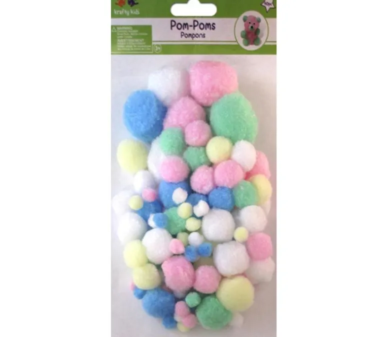 Krafty Kids Pom-Poms Jumbo Pack – Pastel – 90 Piece
