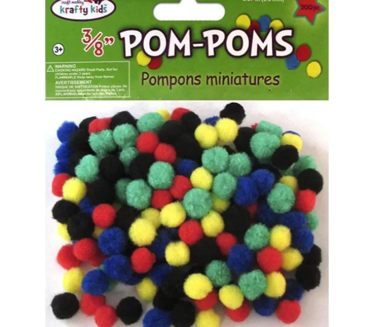 Krafty Kids Pom-Poms – Multi-Color – 3/8-inch – 200 Piece