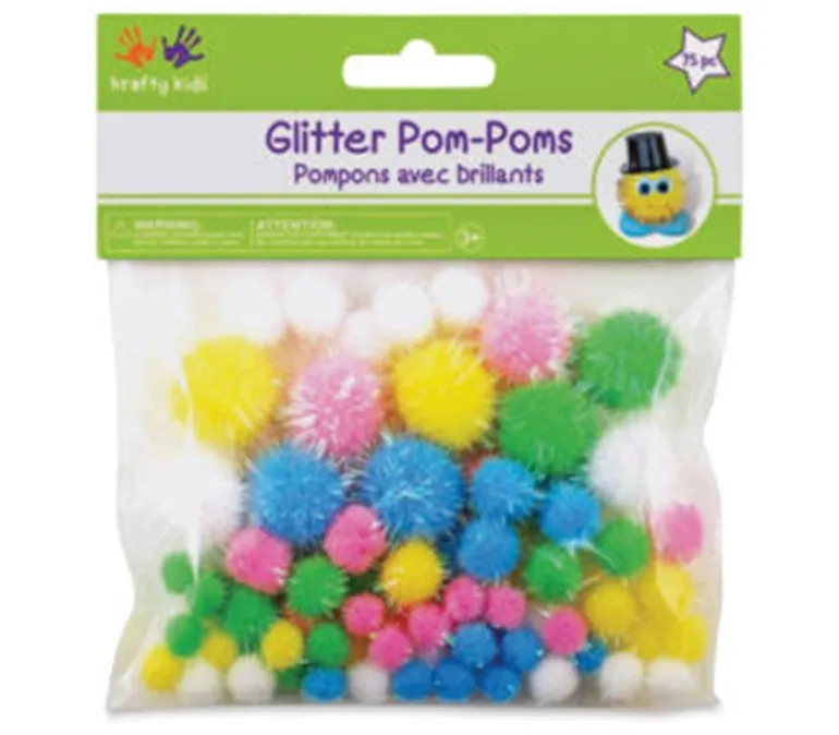 Krafty Kids Pom-Poms – Pastel Glitter – 75 Piece