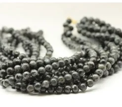 Labradorite – Black (Larvikite) – Natural – Smooth Round With Large Hole. This Price Is For 1 Strand 12 To 14 Inches Long. 8mm. Strands Have 43 To 48 Pieces And Has 2.5 mm. Hole