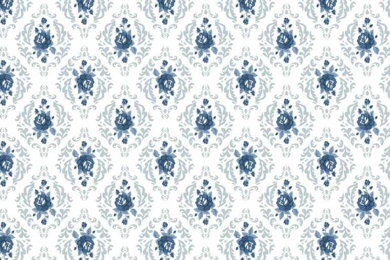 Lakeland Blues Rose Damask on Light Blue