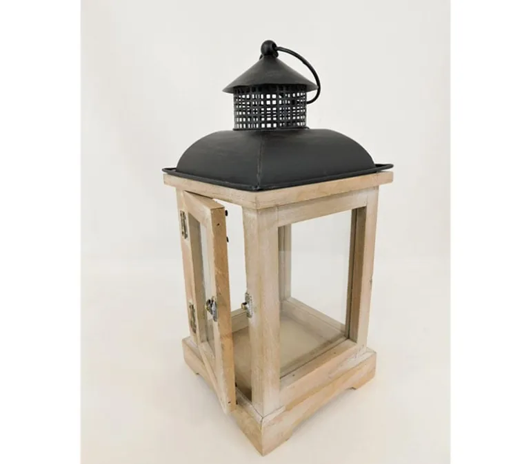 Lantern – Wood with Metal Top