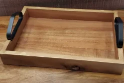 Large Brown Wood Tray with Scalloped Edges & Handles – 19″ x 12″ x 2″