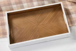 Large Brown Wood Tray with Scalloped Edges & Handles – 19″ x 12″ x 2″