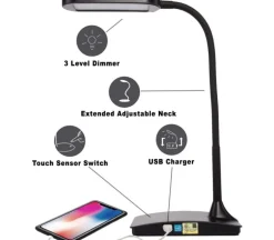 LED Desk Lamp – Black – USB Charging Port