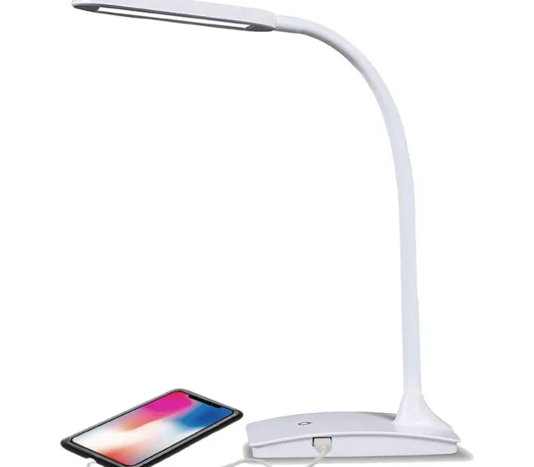 LED Desk Lamp – White – USB Charging Port