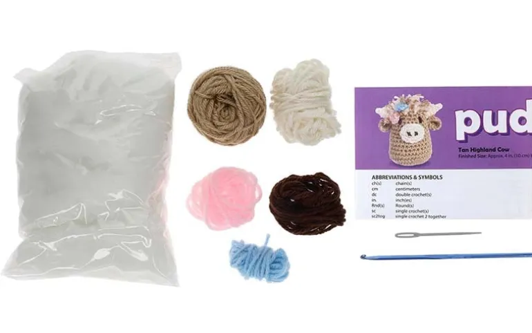 Leisure Arts Pudgies Crochet Kit – Tan Highland Cow