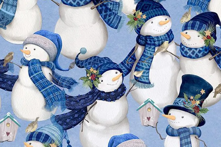 Let it Snow-man Plaid Medium Blue