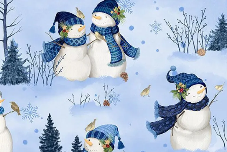 Let it Snow-man Plaid Medium Blue