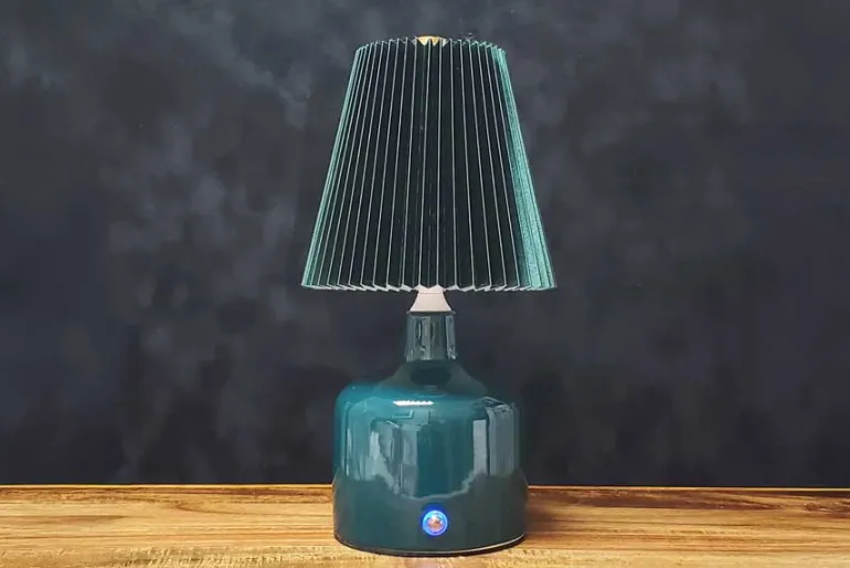 9″ Light Green Pleated Lamp with Touch Control