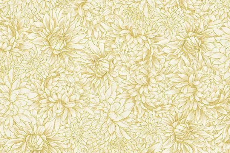 Lotus Garden Chrysanthemums on Cream w/Gold Metallic