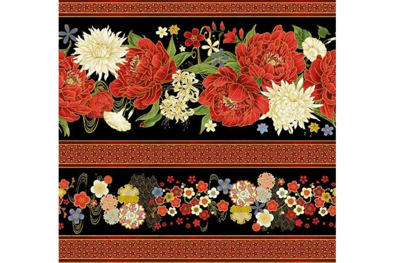 Lotus Garden Floral Border Towel Band Cut, 22.5 x 42