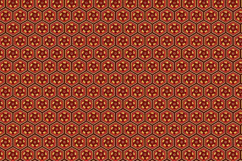 Lotus Garden Geo Gold Metallic Floral on Red