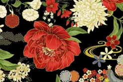 Lotus Garden Large Floral on Black w/Gold Metallic