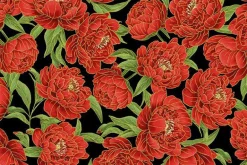 Lotus Garden Peony Floral on Black with w/Gold Metallic