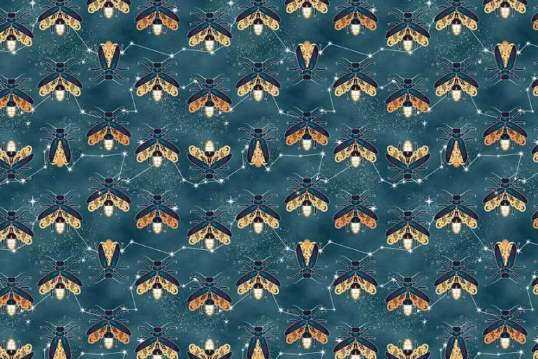 Magical Night Firefly Stripe on Dark Blue