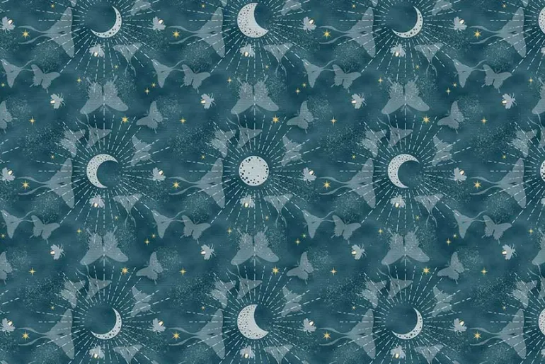 Magical Night Moon Beams on Dark Blue
