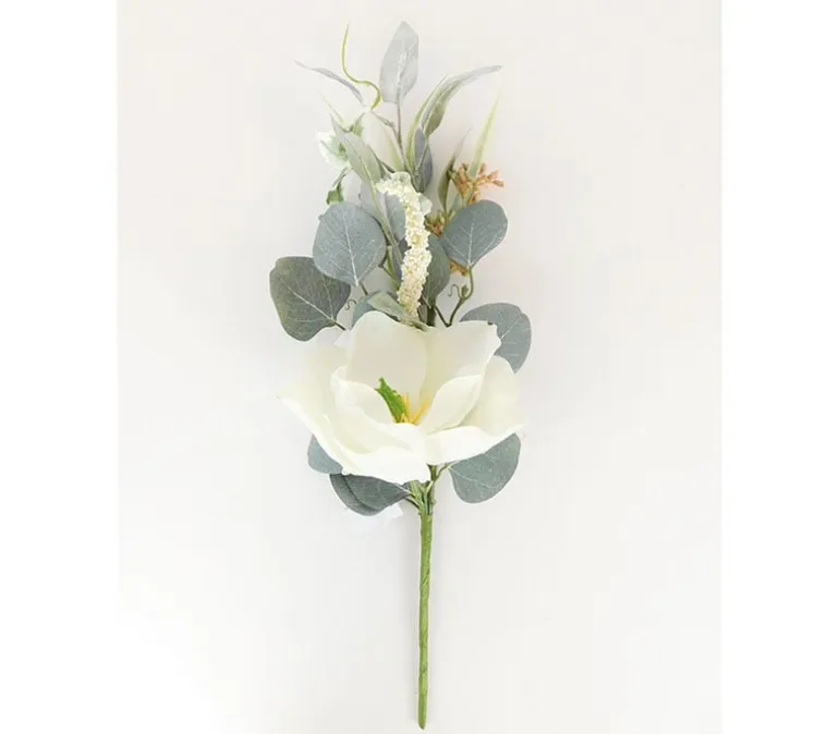 18″ Magnolia & Eucalyptus Spray, White