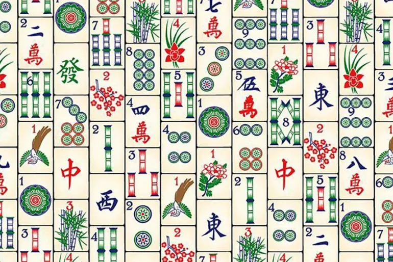 Mahjong Tiles Tossed on Black