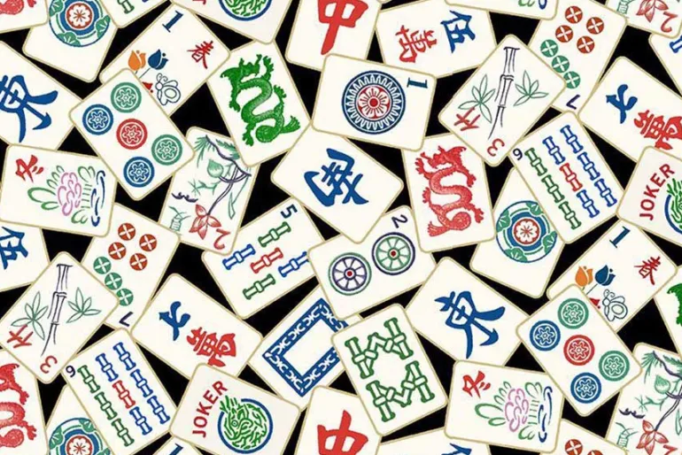 Mahjong Tiles Tossed on Black