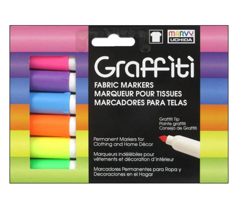 Marvy Uchida Graffiti Fabric Markers – Fluorescent – 6 Piece