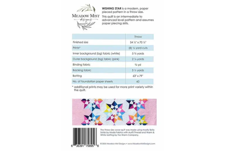 Meadow Mist Designs Wishing Star Quilt Sewing Pattern #MMD1138