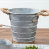Metal Bucket with Horizontal Line Design