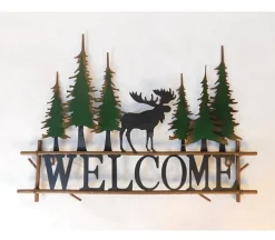 Metal Wall Art – Welcome with Deer and Trees