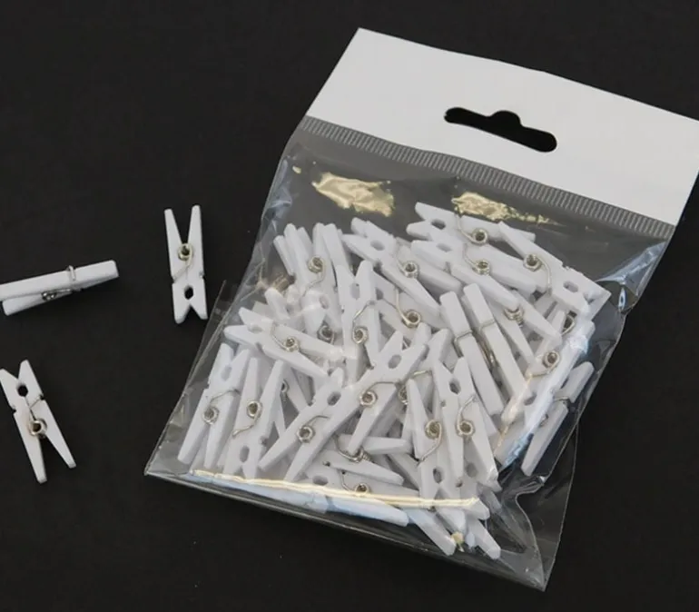 Mini White Plastic Clothespins – 48 Piece