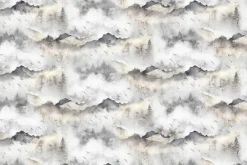 Misty Morning Lake and Mountains Fabric Panel 36-in by 43-in