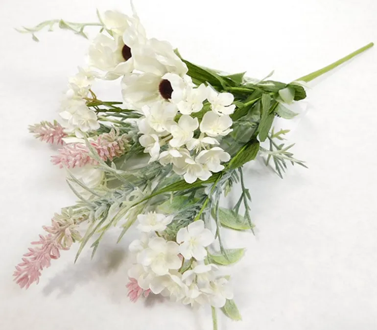 20″ Mixed Floral Bush, White/Pink