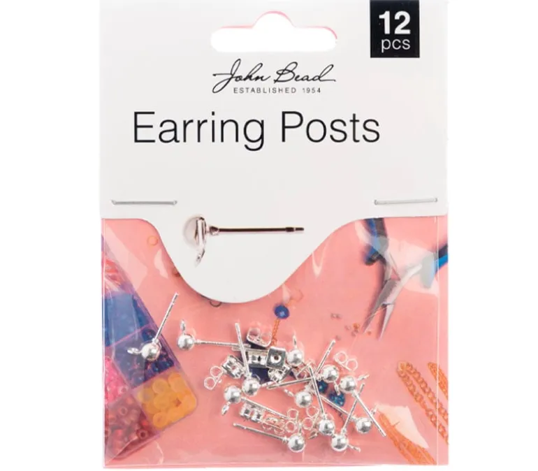 5mm Earring Post With Ball – Silver 12 pcs