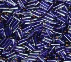 2mm x 6mm Miyuki Twisted Bugle –  Silver Lined  Aqua/Cobalt
