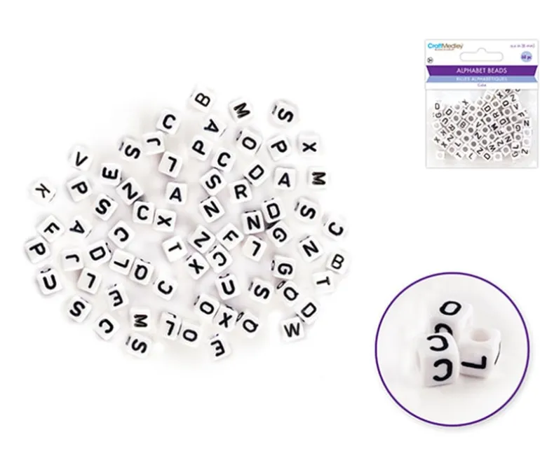 Multicraft Alpha Beads – 8mm Cube – White Multi