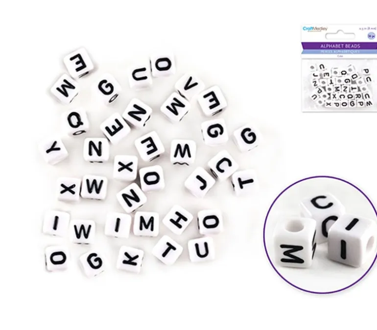 Multicraft Alpha Beads – 8mm Cube – White Multi