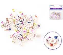 Multicraft Alpha Beads – 6mm Cube – White Multi