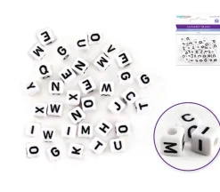 Multicraft Alpha Beads – 6mm Cube – White Multi