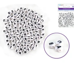 Multicraft Alpha Beads – 7mm Round – Black White