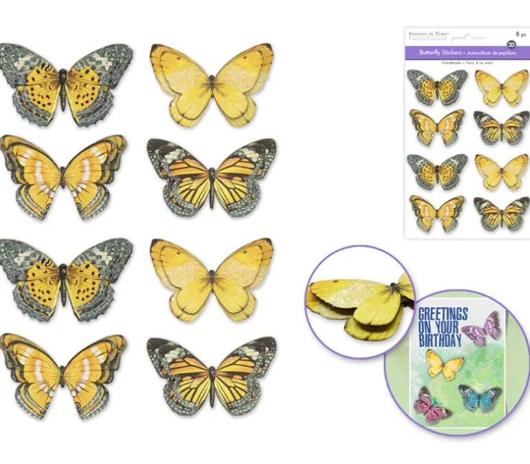 MultiCraft Handmade Glitter Stickers – Yellow Butterflies 8 Piece
