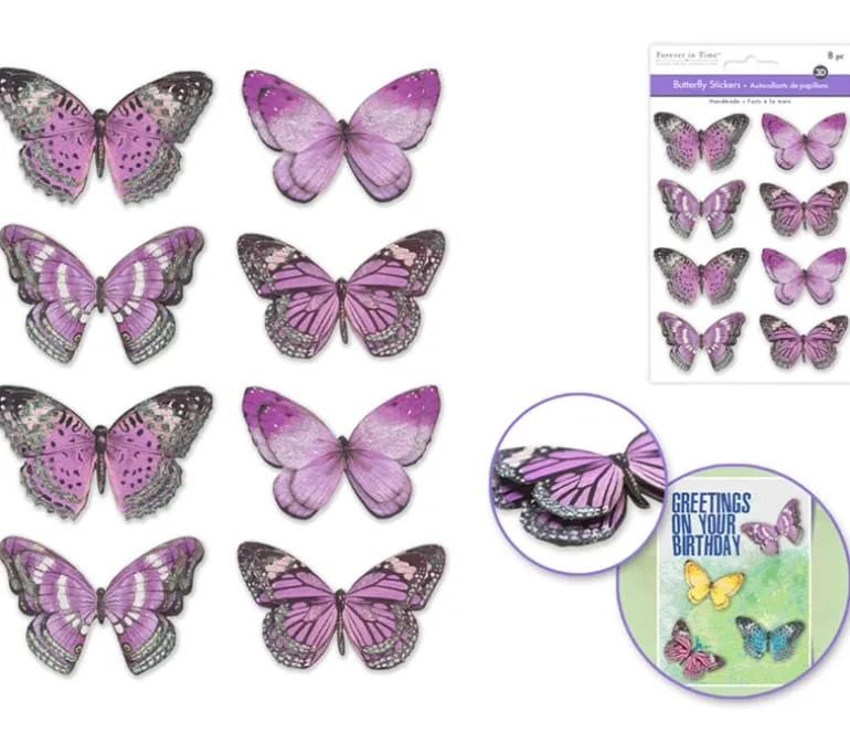 MultiCraft Handmade Glitter Stickers – Purple Butterflies 8 Piece