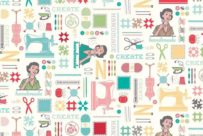 My Happy Place Sewing Theme Cotton Canvas