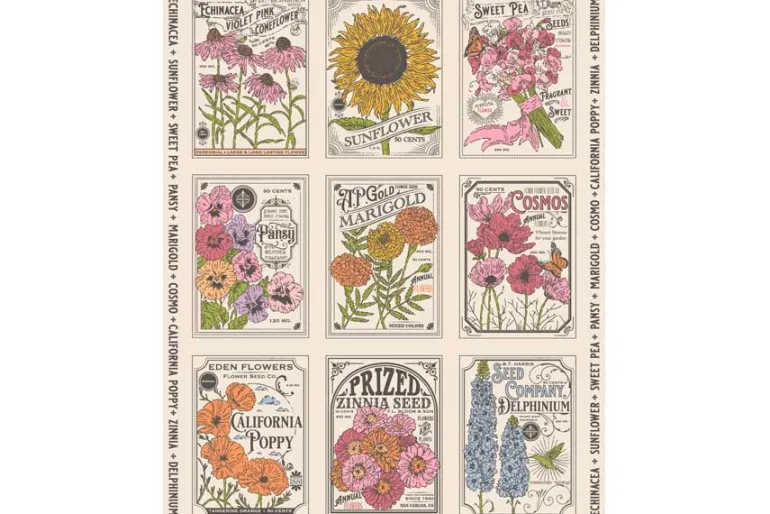 MY Secret Garden 9 Image Vintage Seed Packet 36-in by 44-in panel
