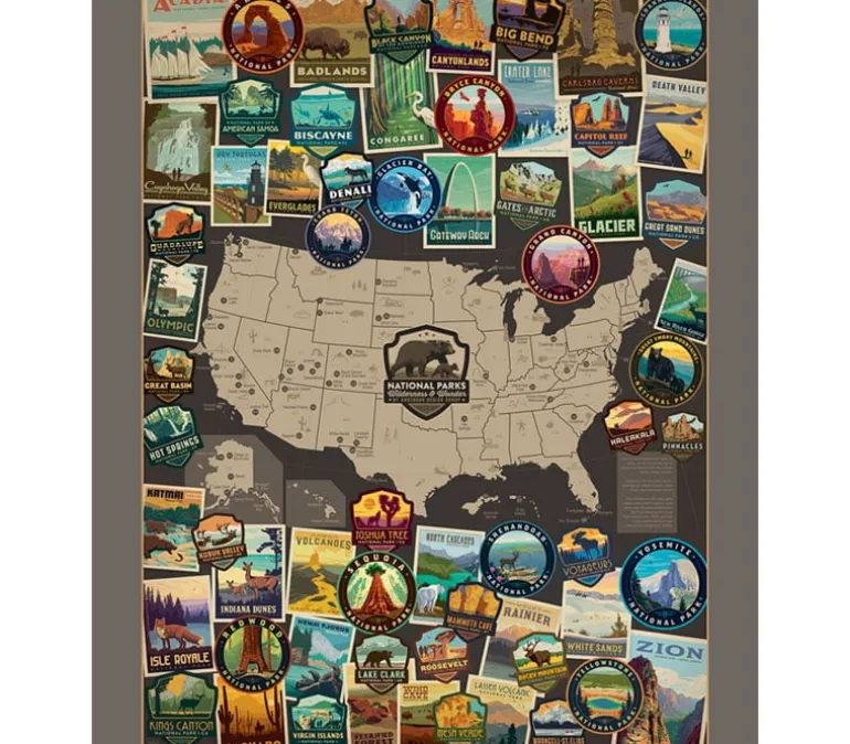 National Parks USA Vertical Map Poster Panel 36-inches by 43-inches