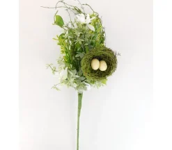 24″ Nest with Eggs & Daisy Pick, White